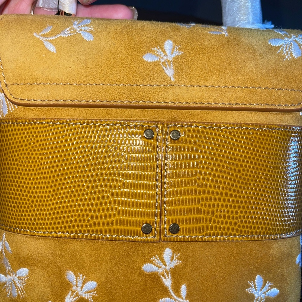 CHLOÉ Aby Lock Small Lizard-effect Leather-trimmed Embroidered Suede Bag - Picture 10 of 16
